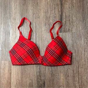 Pink by Victoria’s Secret Red Plaid Wear Everywhere Wireless Bra 34B